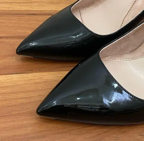 ALLY Shoes Bold Blocks Black Patent Leather Block Heel Pointy Pumps 41.5 9.5