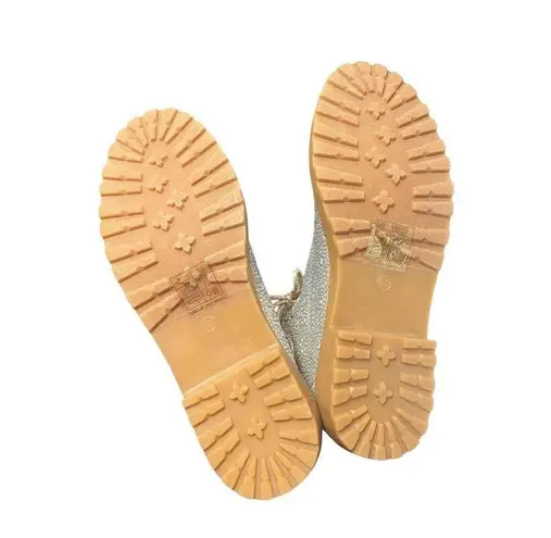 Bella Marie Boots Womens 11 Champagne Gold Suede Rhinestone LaceUp Chunky Sole