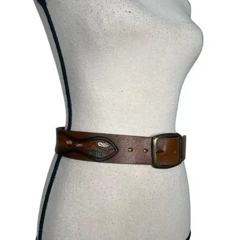 Artisan Brown Cowhide Leather Belt with Textured Surface and Classic Design