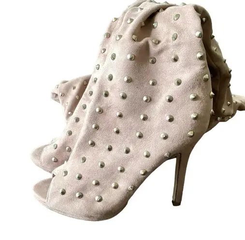 Liliana Vegan Suede Over the Knee Golden Tacks Peep Toe Boots