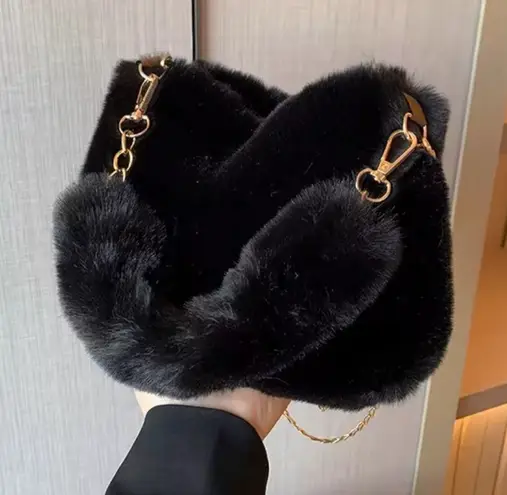 Elegant Black Faux Fur Handbag