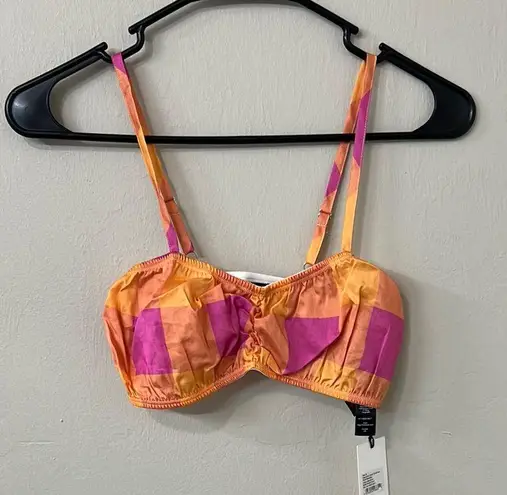 Les Girls Les Boys ruched cotton bandeau crop in giant gingham print NWT Sz M Orange Size M