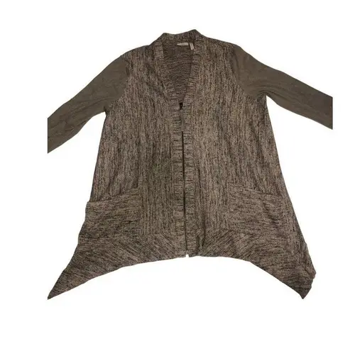 LOGO By Lori Goldstein Logo Lori Goldstein Size M Zip Front Cardigan Tunic Shacket Mixed Media Beige