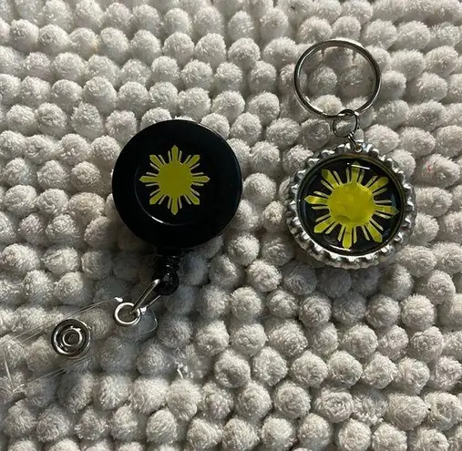 Filipino Flag SUN Iconic Bottle Cap & Matching Badge Reel Handmade