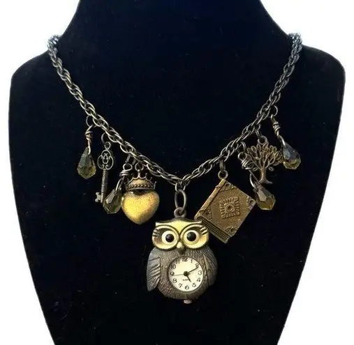 Vintage Owl Clock Pendant Charm Necklace Retro Victorian Style 22