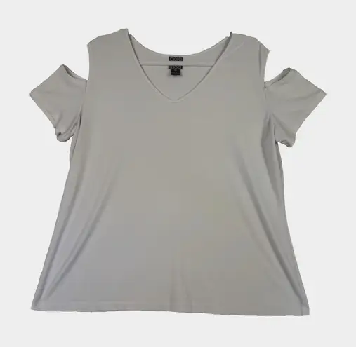 Clara Sun Woo Shirt Womens XL White Cold Shoulder Short Sleeve Stretch Top USA