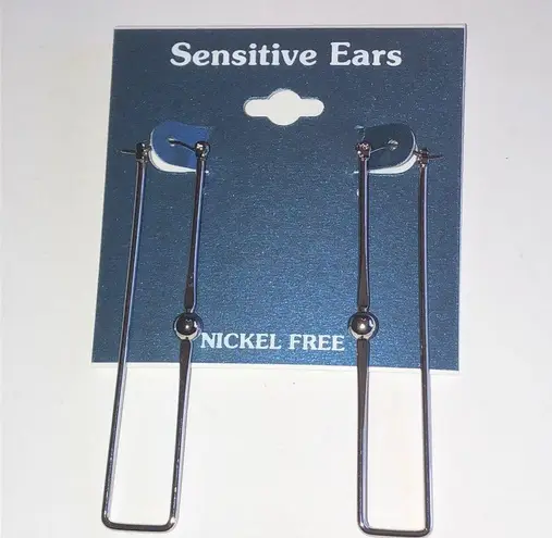 Sensitive Ears Silver Tone Huge Retro Boho Long Rectangular Shape Earrings