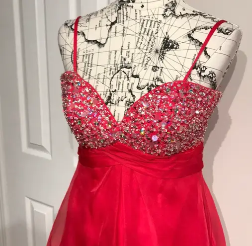 La Joi Mode La Joli Mode Colorful Coastal Chiffon Beads Embellished Vintage y2k High Low Formal Evening Draped Prom