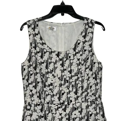 Talbots  Sleeveless Dress Size 10 White Black Floral 100% Linen Lined Womens