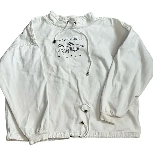 Christopher & Banks Vintage Horsegirl White Denim Jacket Embroidered Cropped 