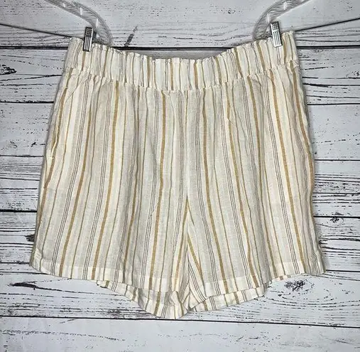 Wonderly NWT Size XXL White & Gold Stripe Elastic Waistband Linen Blend Shorts