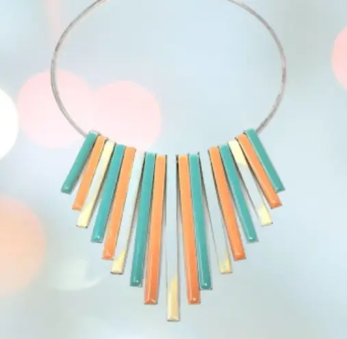 Boho silver & enamel fringe collar necklace Multiple
