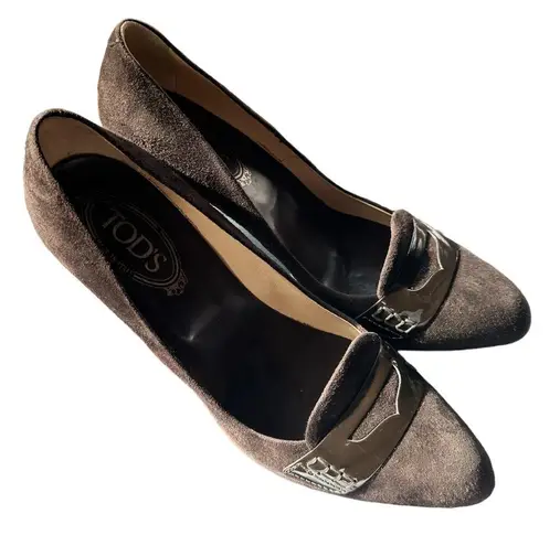 Tod's - Women's  Brown Suede Pump Loafers Heels  41/  US Size 10  Preowned