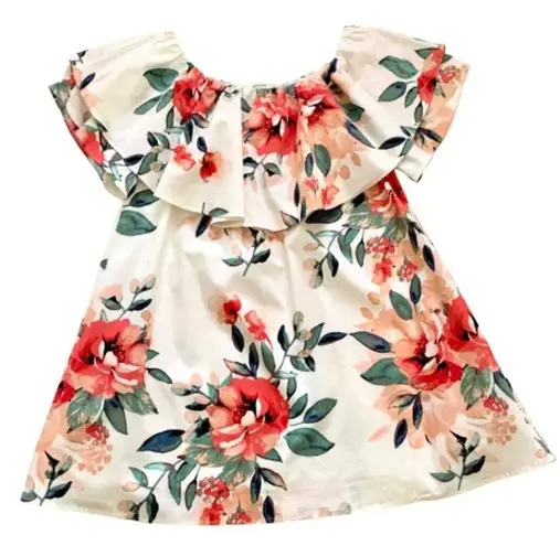 Adrienne Dress Tropical Floral On Off Shoulder Ruffle Neckline Sleeveless Small