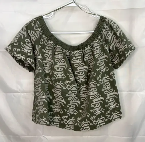 Skies Are Blue women's green embroidered off shoulder loose relaxed blouse small