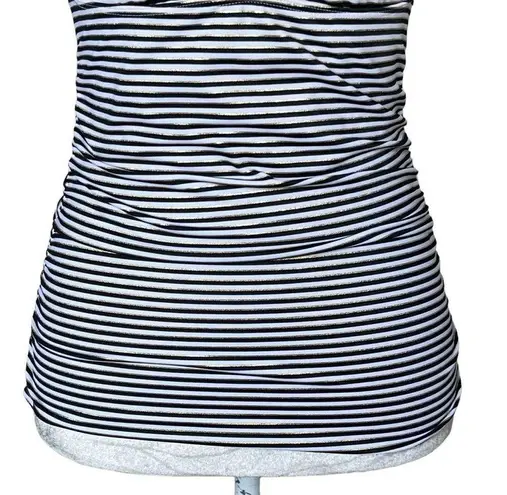 Soma Bandeau Tankini Swim Top Women’s Size 34B Striped Convertible Straps Ruched