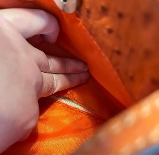 Mundi Vintage Faux Ostrich Crossbody Purse Handbag Orange FLAW