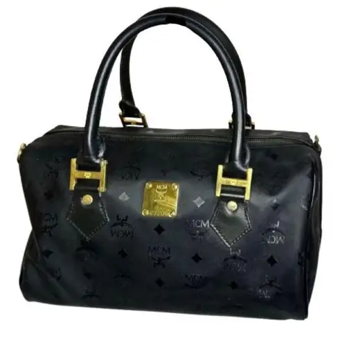 MCM VINTAGE Black Visetos Boston Top Handle Hand Bag MADE IN GERMANY