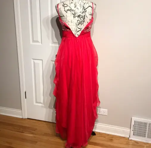 La Joi Mode La Joli Mode Colorful Coastal Chiffon Beads Embellished Vintage y2k High Low Formal Evening Draped Prom