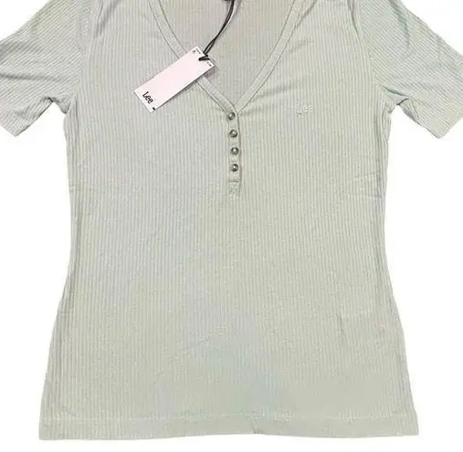 Lee  V-Neck Henley Top Women's Size Medium Slim Fit Seafoam Green Shirt NWT