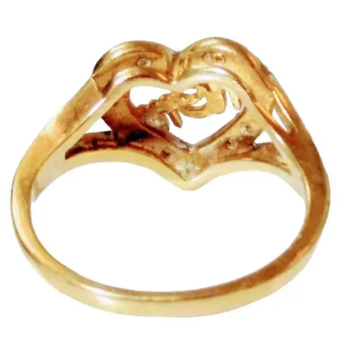 10KP (PLUM) Solid Yellow Gold Womens Diamond Heart Mom 4.5 Ring 2.2 Grams