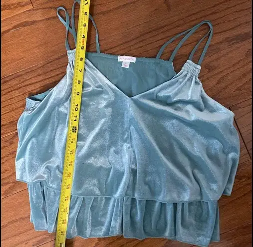 Xhilaration teal velvet Crop top- size Large **refer to measurements