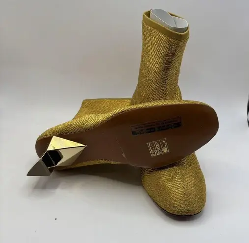 Clergerie Pany Stretch Metal Lurex Mesh Mirrored Heel Ankle Boot Gold Sz 5.5