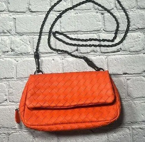 Bottega Veneta Expandable Chain Crossbody Bag Intrecciato Nappa Small Orange
