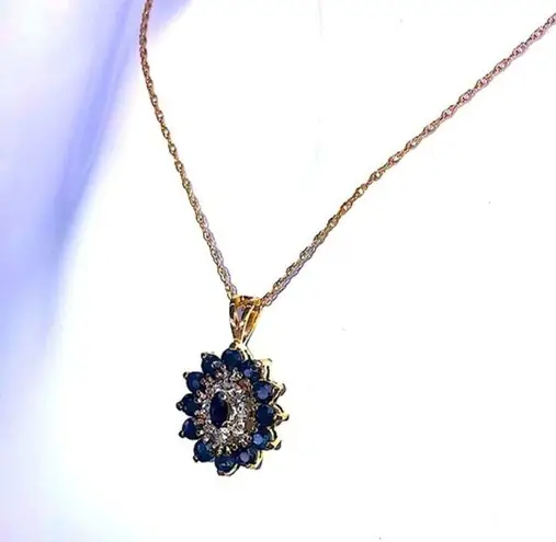 Sapphire and Diamond Vermeil Pendant & 14kt Yellow Gold Spring Clasp Necklace