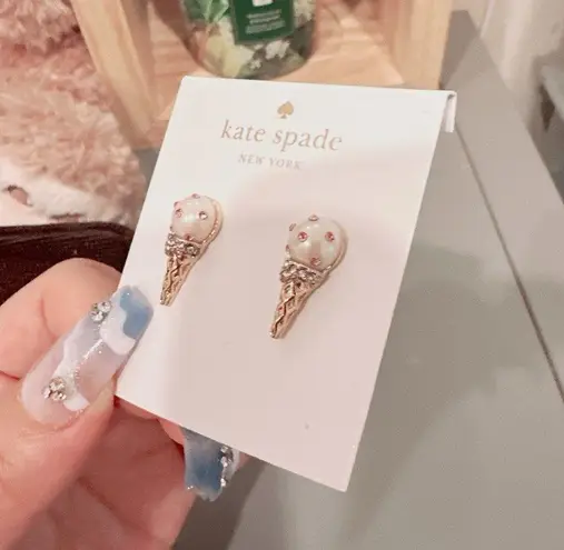 Kate Spade  Faux Pearl Rhinestone Ice Cream Cone Post Earrings/NEW