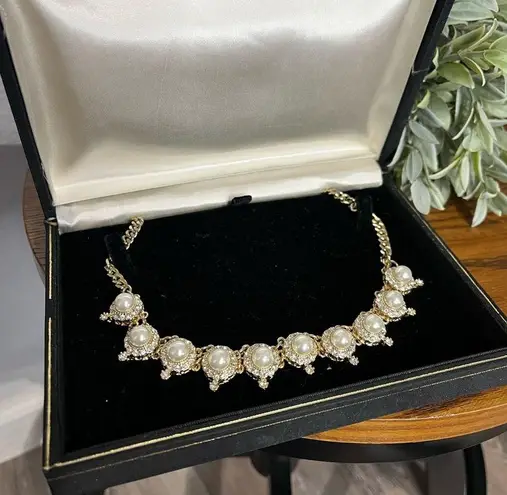 Talbots Vintage  Gold Plated Cream Pearl Rhinestone Necklace