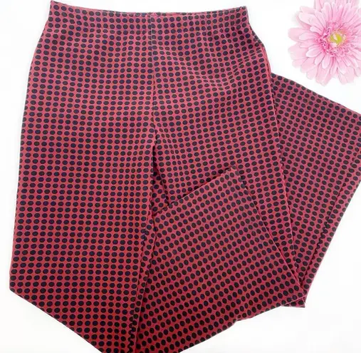 Alembika Dynamite Days Dynamo Flare Leg Cropped Pants Brick Red Black Polka Dot Size 8
