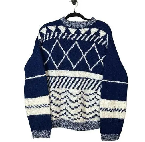 Vintage Handmade Blue Thick Knit Long Sleeve Patterned Pullover Sweater Size XL?
