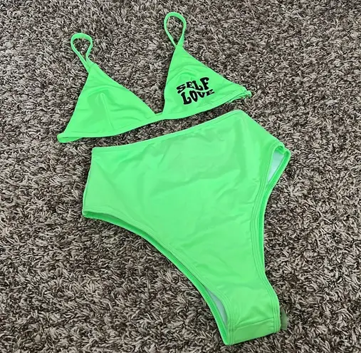 Pretty Little Thing Lime Green High Waisted Bikini Set thumbnail 3