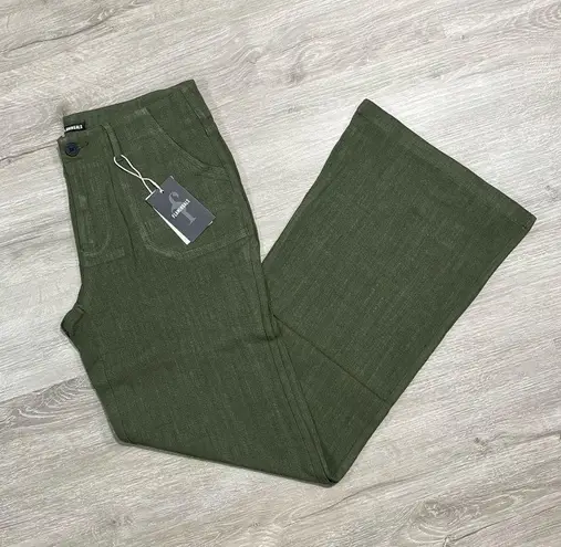 Flamingo New Flamingals Linen Blend Flare Low Waist Dress Pants Size Small Women’s Green