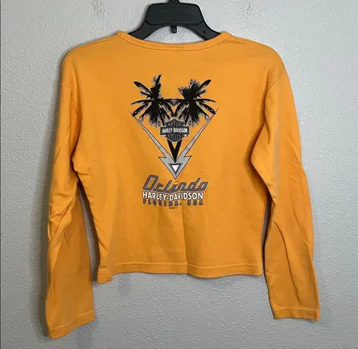 Harley Davidson Long Sleeve Graphic Crop Top Orange Estimated Size Small