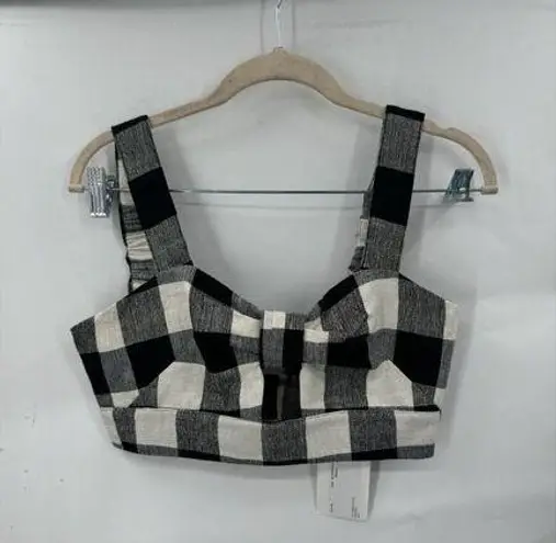 WHiT Bando Bra Top Sz 4 Black White Gingham Cutout Cropped Y2K Festival Punk NEW