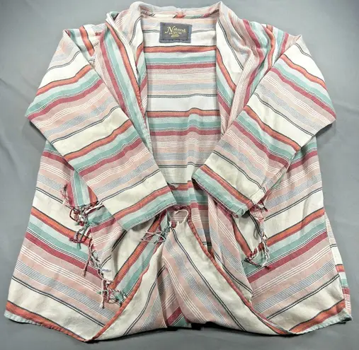 Natural Reflections Women's 2X Striped Open Front Cardigan Poncho Boho Fringe