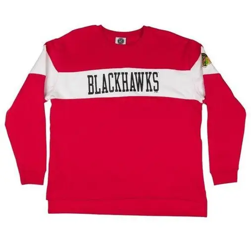 NHL Chicago Blackhawks Women's Red Long Sleeve Fleece Crew Sweatshirt, Large