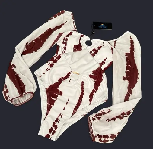 Ree Bees Chic White & Brown One Piece Swimsuit With Bold Cutouts