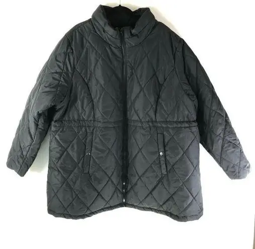 Woman Within Down Quilted Jacket Packable Hood Water Resistant Pockets Black 2X