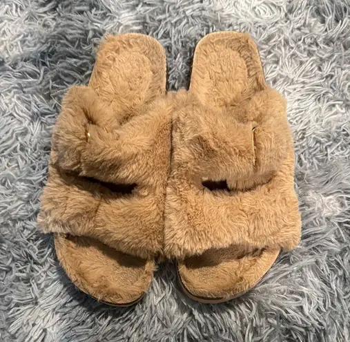 Fitory Burch Tan Cozy Slippers Plush Comfort Size 7