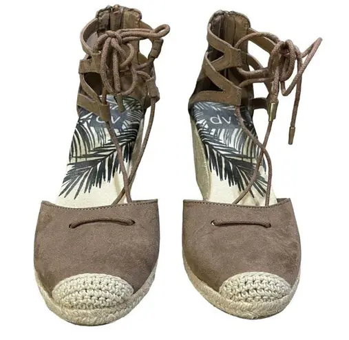 DV Dolce Vita Taupe Suede Manica Lace Up Zip Back Espadrille Wedge 8 M Boho Brown