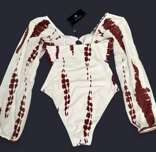 Ree Bees Chic White & Brown One Piece Swimsuit With Bold Cutouts