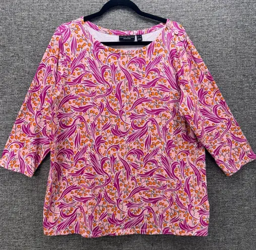 Susan Graver Womens Tunic Blouse Size XL Novelty Print Feminine Bateou Neck Pink