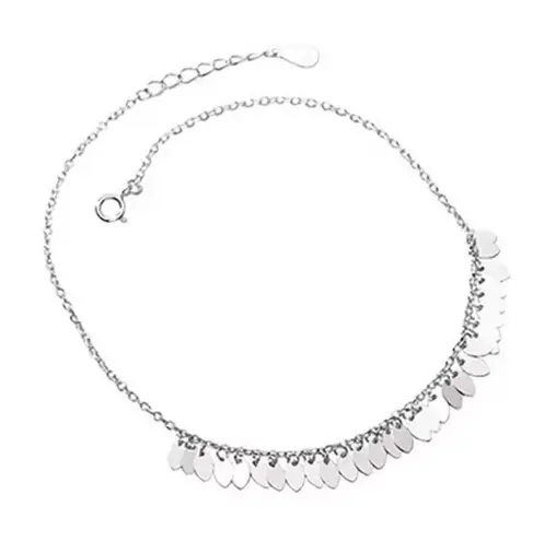 Sparkling Leaf Charm Anklet 925 Sterling Silver Adjustable Beach Boho Jewelry