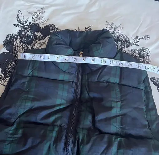 Navy & Green Yuanfang Plaid Puffer Vest — Dark Academia Outdoorsy / Forestcore / PNW Prep Blue Size L