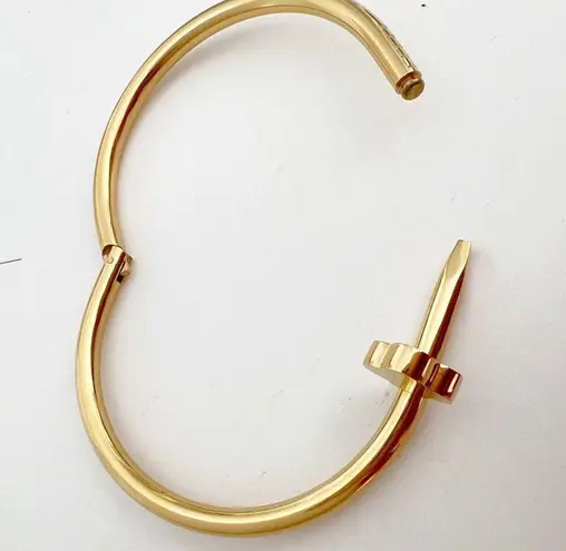 18K Gold Plated Nail Clover Bangle Bracelet Stainless Steel womens Jewelry NWT
