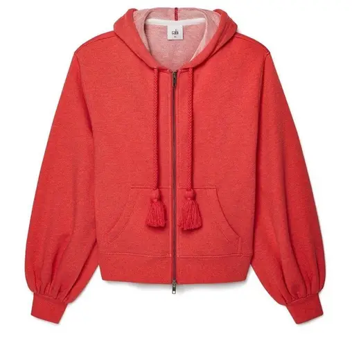 CAbi  Coral Pom Pom Drawstring Zipper Sweater