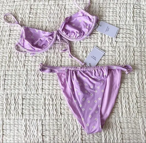 We Wore What Ruched Daisies Bikini Lilac Floral Medium NWT